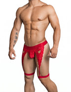 CandyMan Lace Garter Thongs - Red
