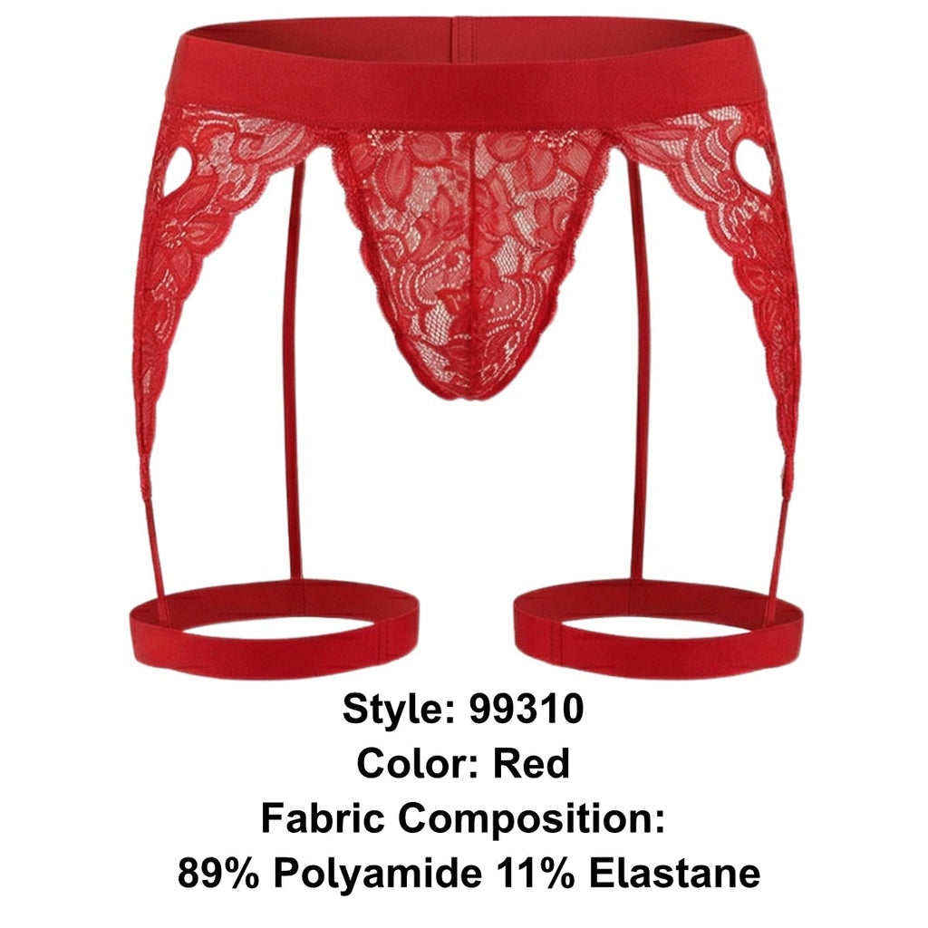 CandyMan Lace Garter Thongs - Red
