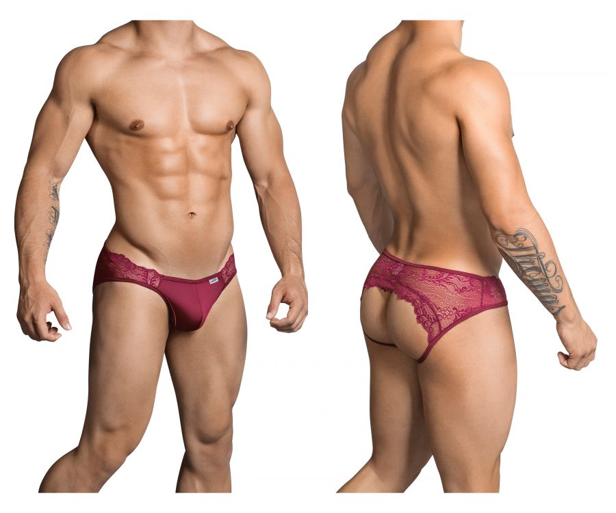 CandyMan Lace Jockstrap - Burgundy