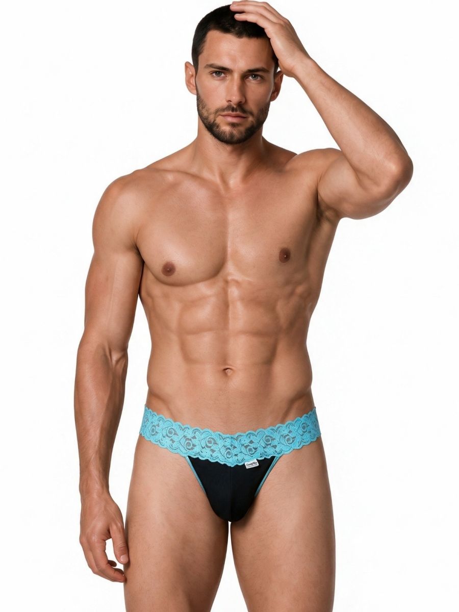 CandyMan Sensual Lace Thongs - Blue
