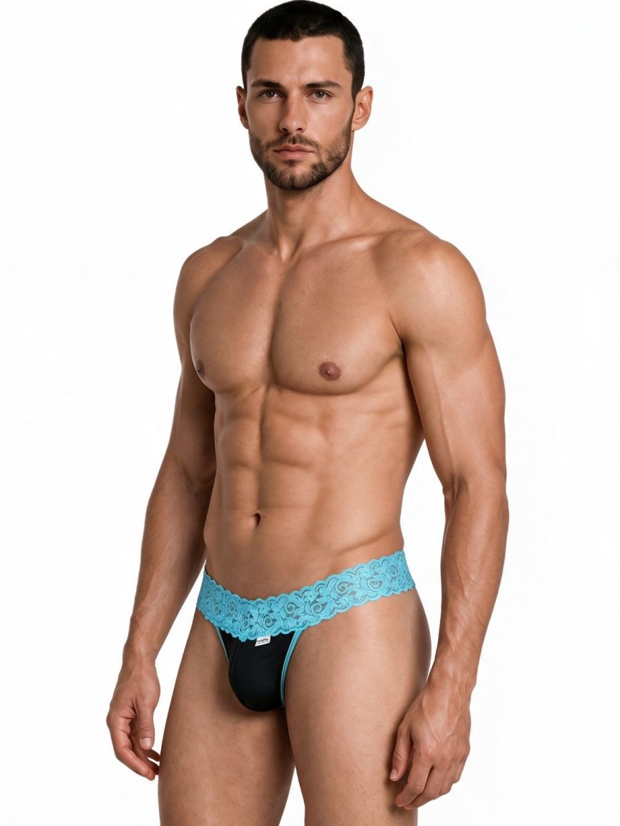CandyMan Sensual Lace Thongs - Blue