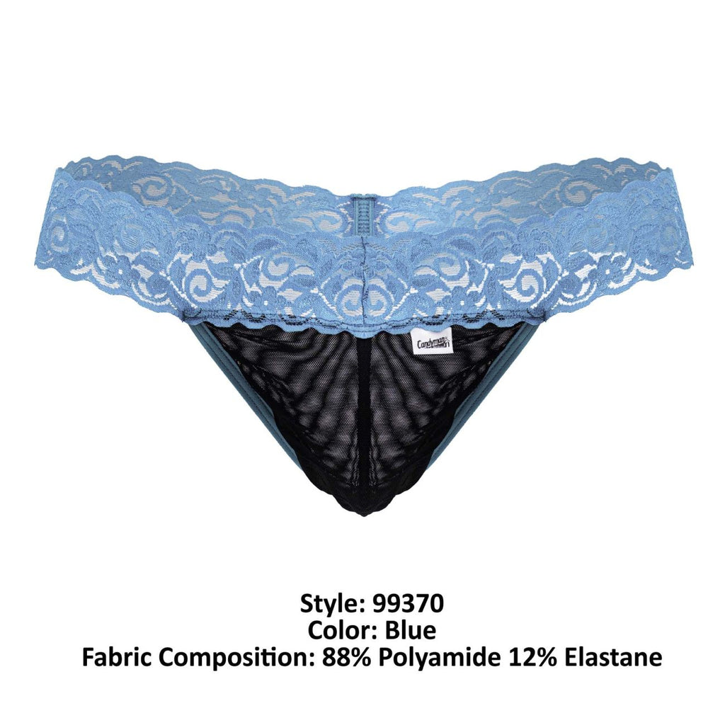 CandyMan Sensual Lace Thongs - Blue