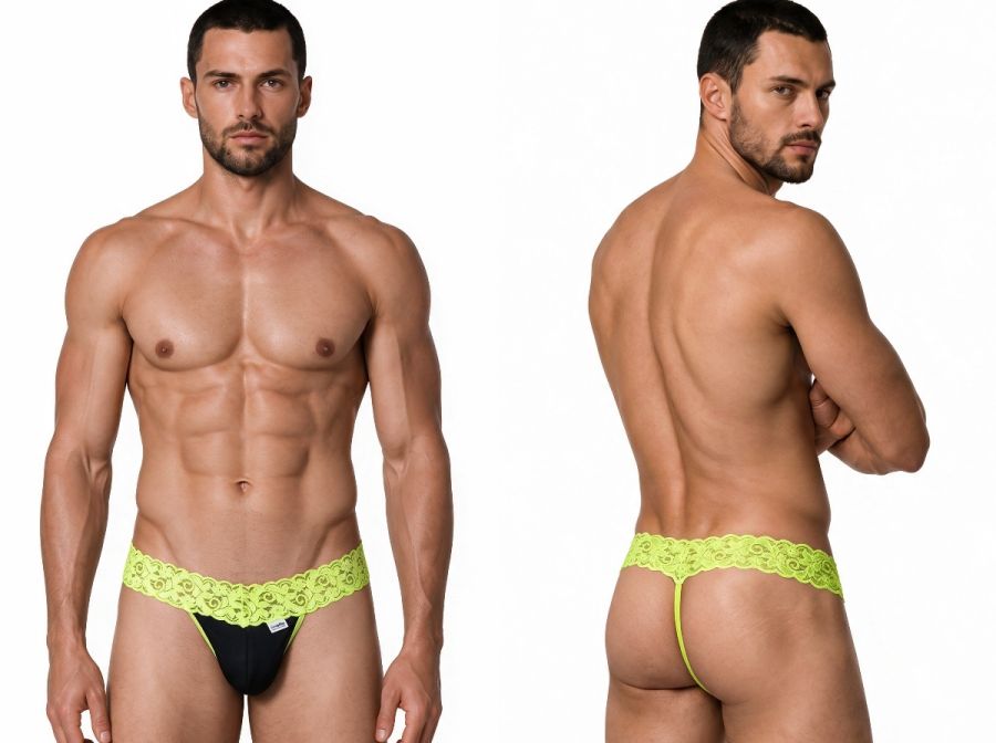 CandyMan Sensual Lace Thongs - Hot Green