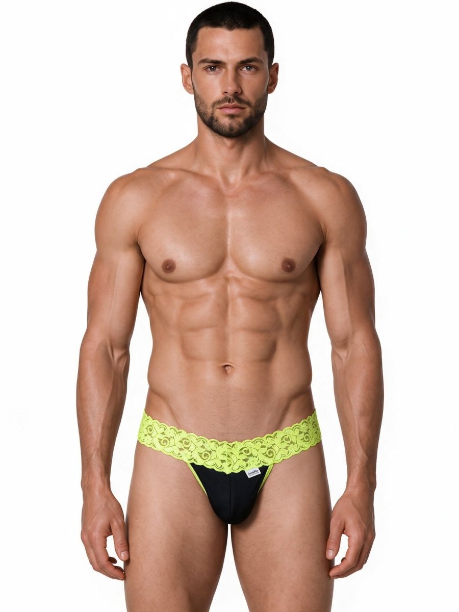 CandyMan Sensual Lace Thongs - Hot Green