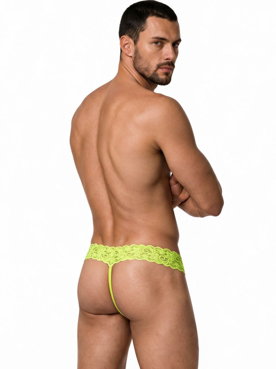 CandyMan Sensual Lace Thongs - Hot Green
