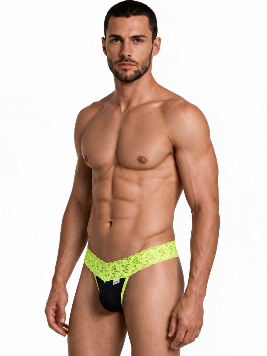 CandyMan Sensual Lace Thongs - Hot Green