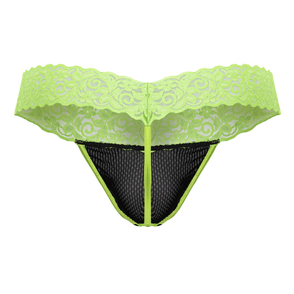 CandyMan Sensual Lace Thongs - Hot Green