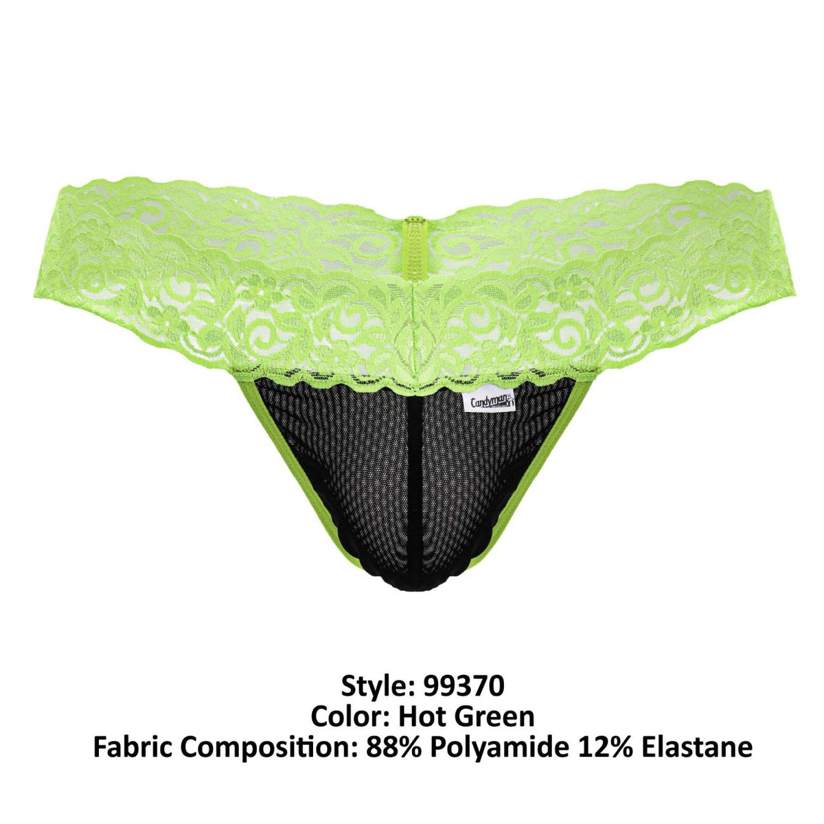 CandyMan Sensual Lace Thongs - Hot Green