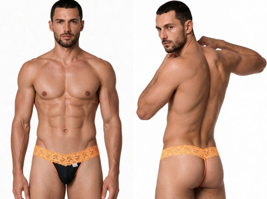 CandyMan Sensual Lace Thongs - Orange