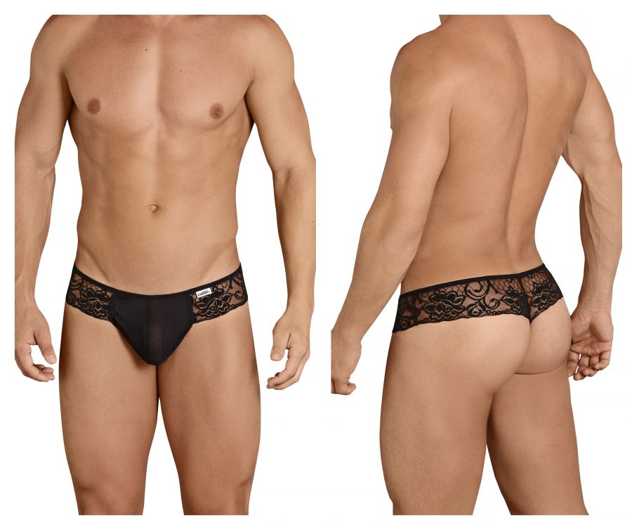 CandyMan Opaque Pouch Lace Mesh Thongs - Black