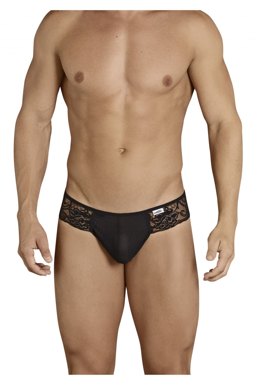CandyMan Opaque Pouch Lace Mesh Thongs - Black
