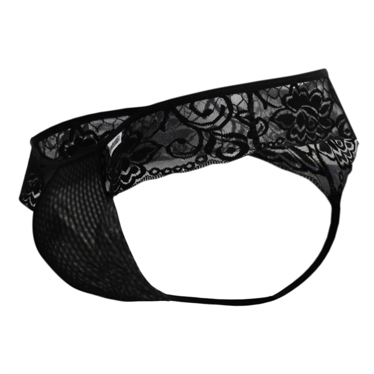 CandyMan Opaque Pouch Lace Mesh Thongs - Black