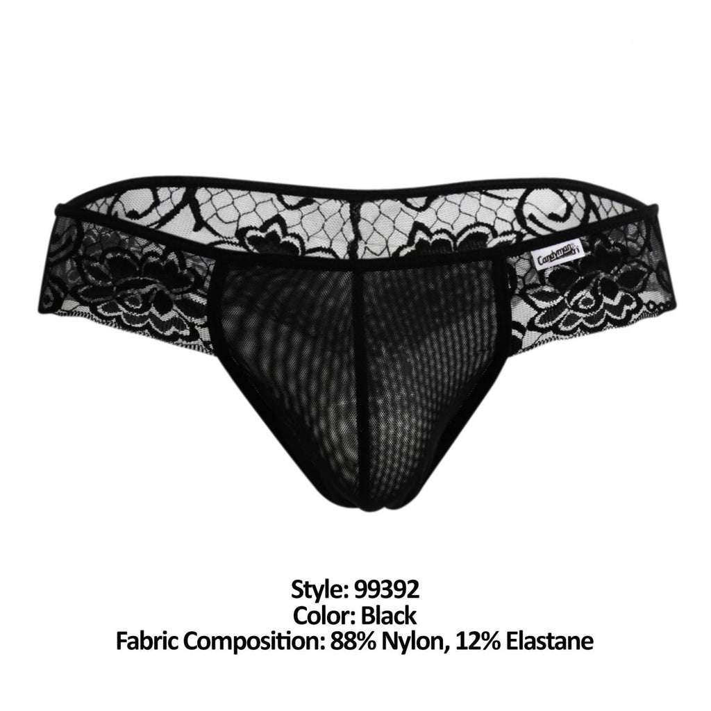 CandyMan Opaque Pouch Lace Mesh Thongs - Black