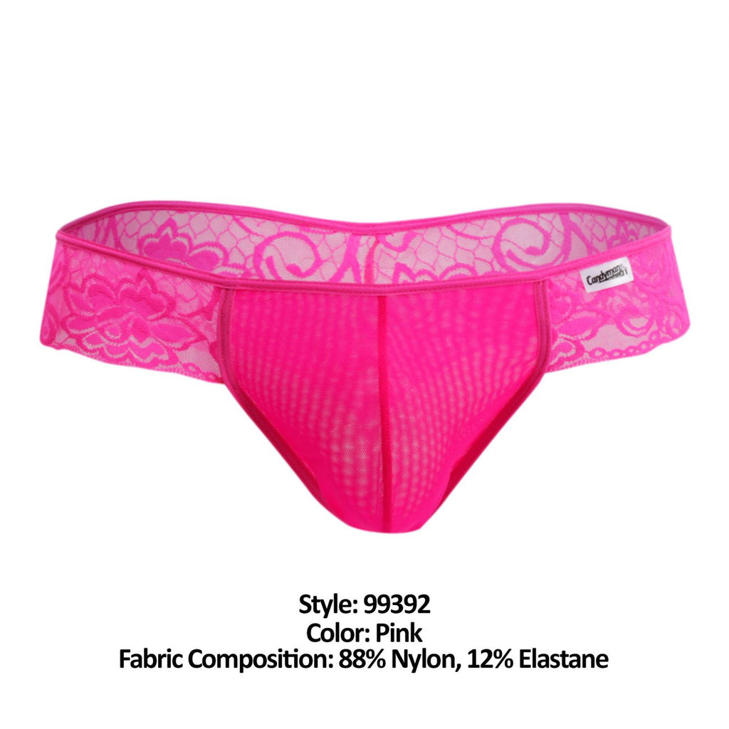 CandyMan Lace Mesh Thongs - Pink