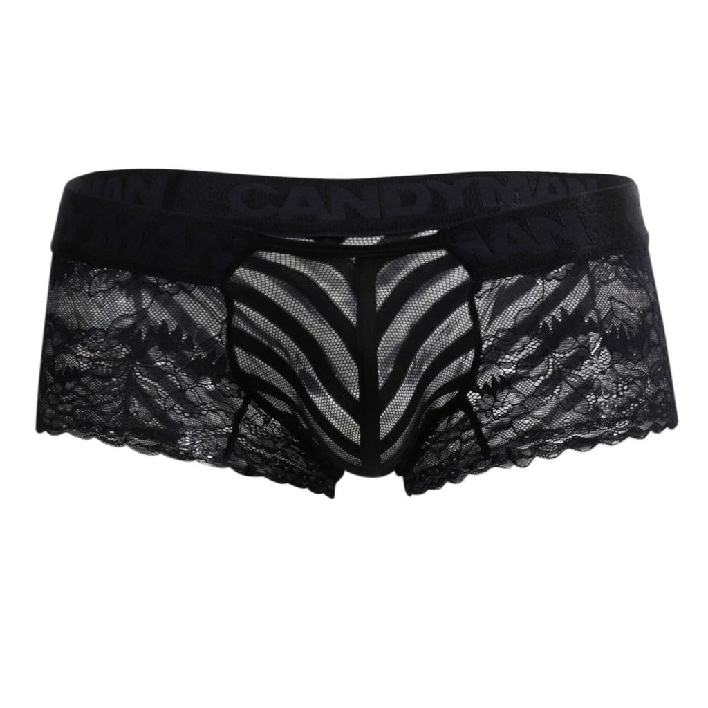 CandyMan Mesh and Lace Boxer Briefs - Black