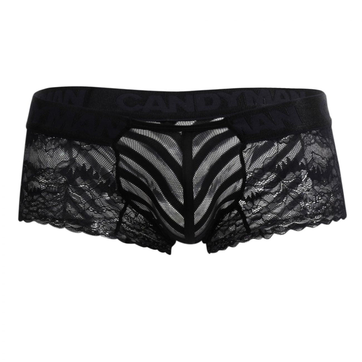 CandyMan Mesh and Lace Boxer Briefs - Black