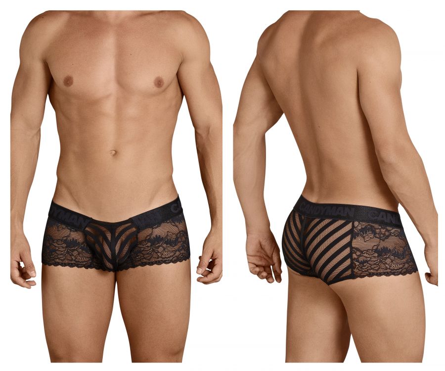 CandyMan Mesh and Lace Boxer Briefs - Black
