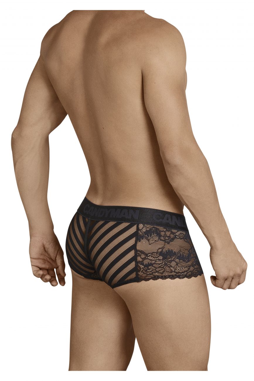 CandyMan Mesh and Lace Boxer Briefs - Black