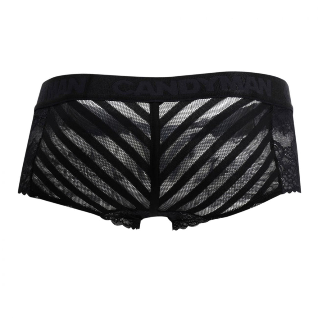 CandyMan Mesh and Lace Boxer Briefs - Black