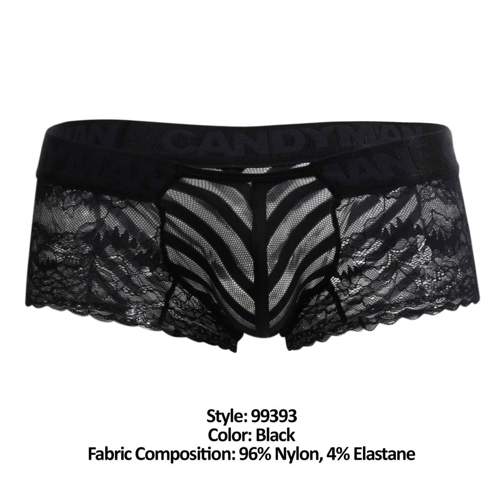 CandyMan Mesh and Lace Boxer Briefs - Black