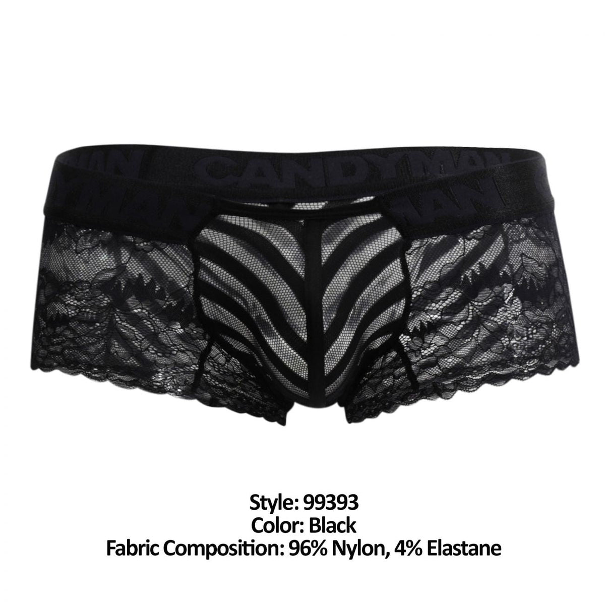 CandyMan Mesh and Lace Boxer Briefs - Black