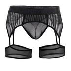 CandyMan Garter Belt Thongs - Black Mesh