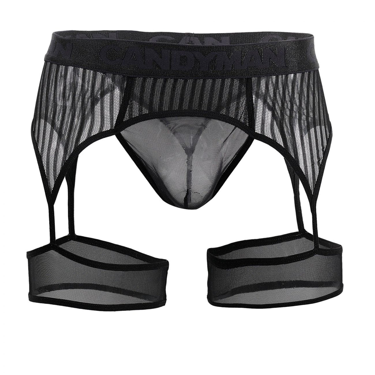 CandyMan Garter Belt Thongs - Black Mesh