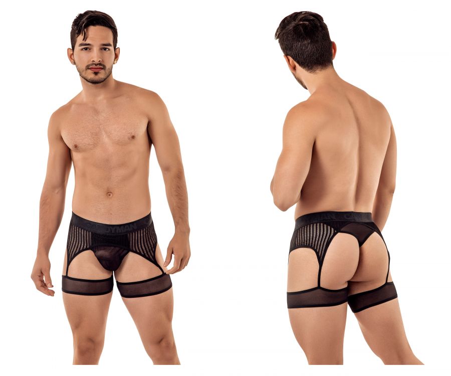 CandyMan Garter Belt Thongs - Black Mesh
