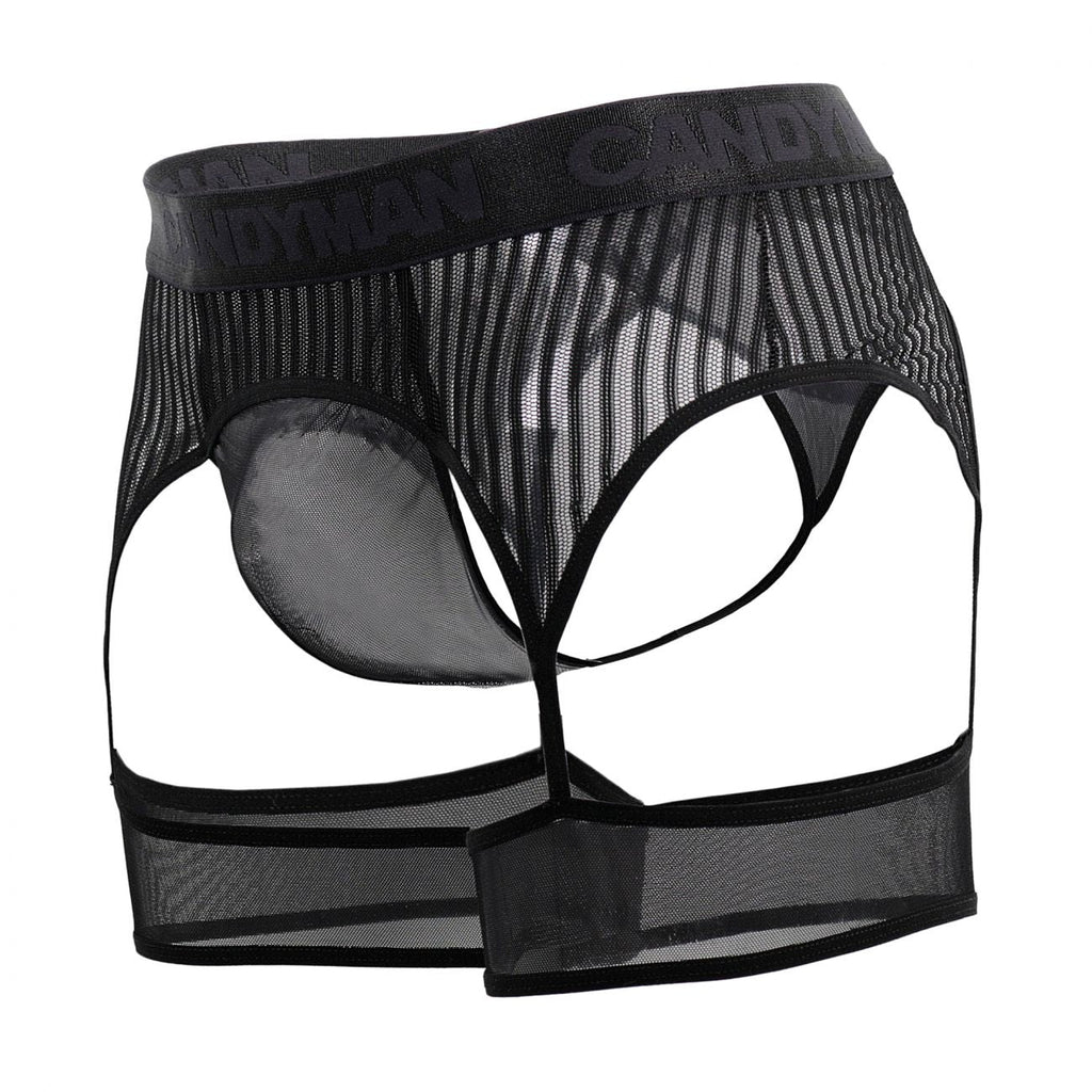 CandyMan Garter Belt Thongs - Black Mesh