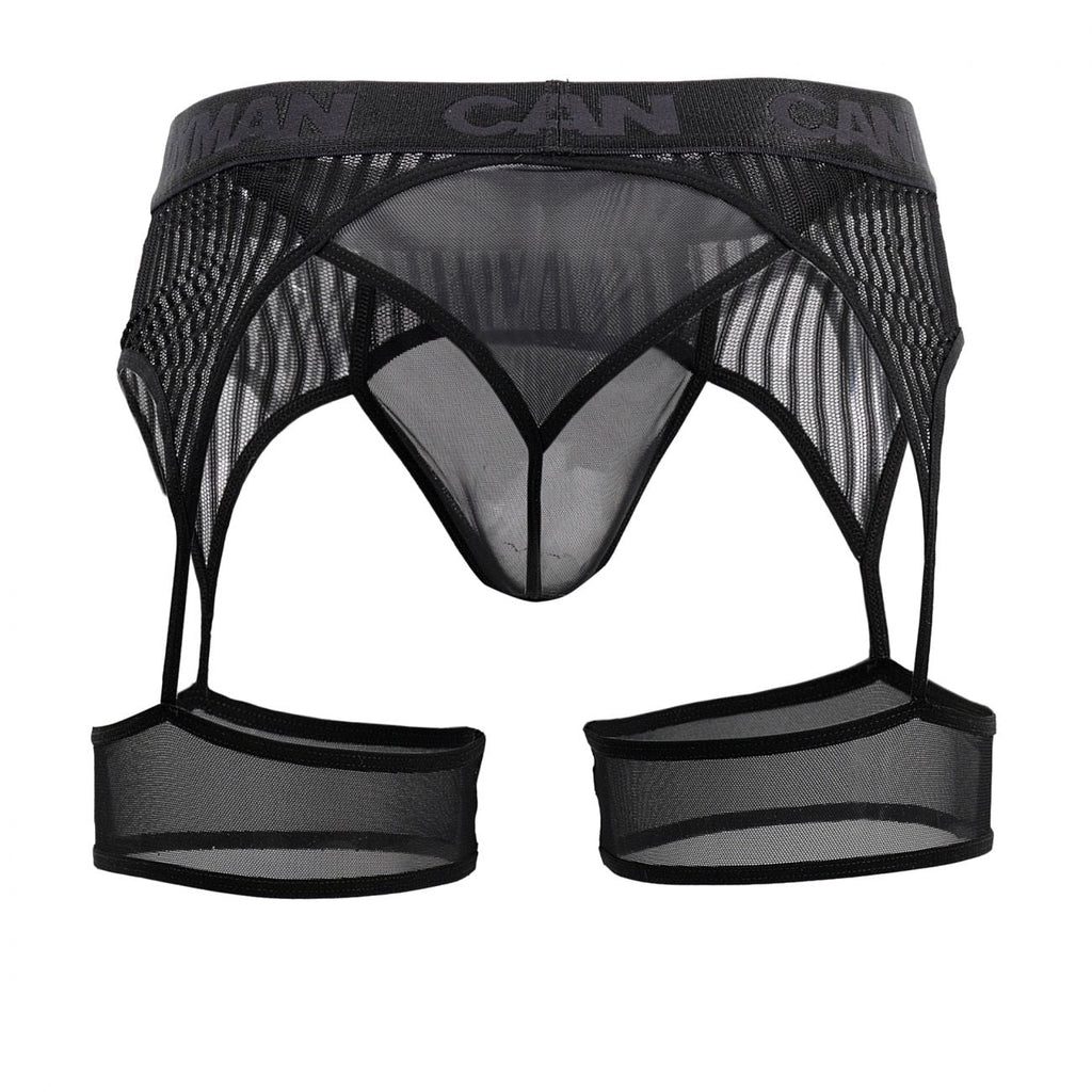 CandyMan Garter Belt Thongs - Black Mesh