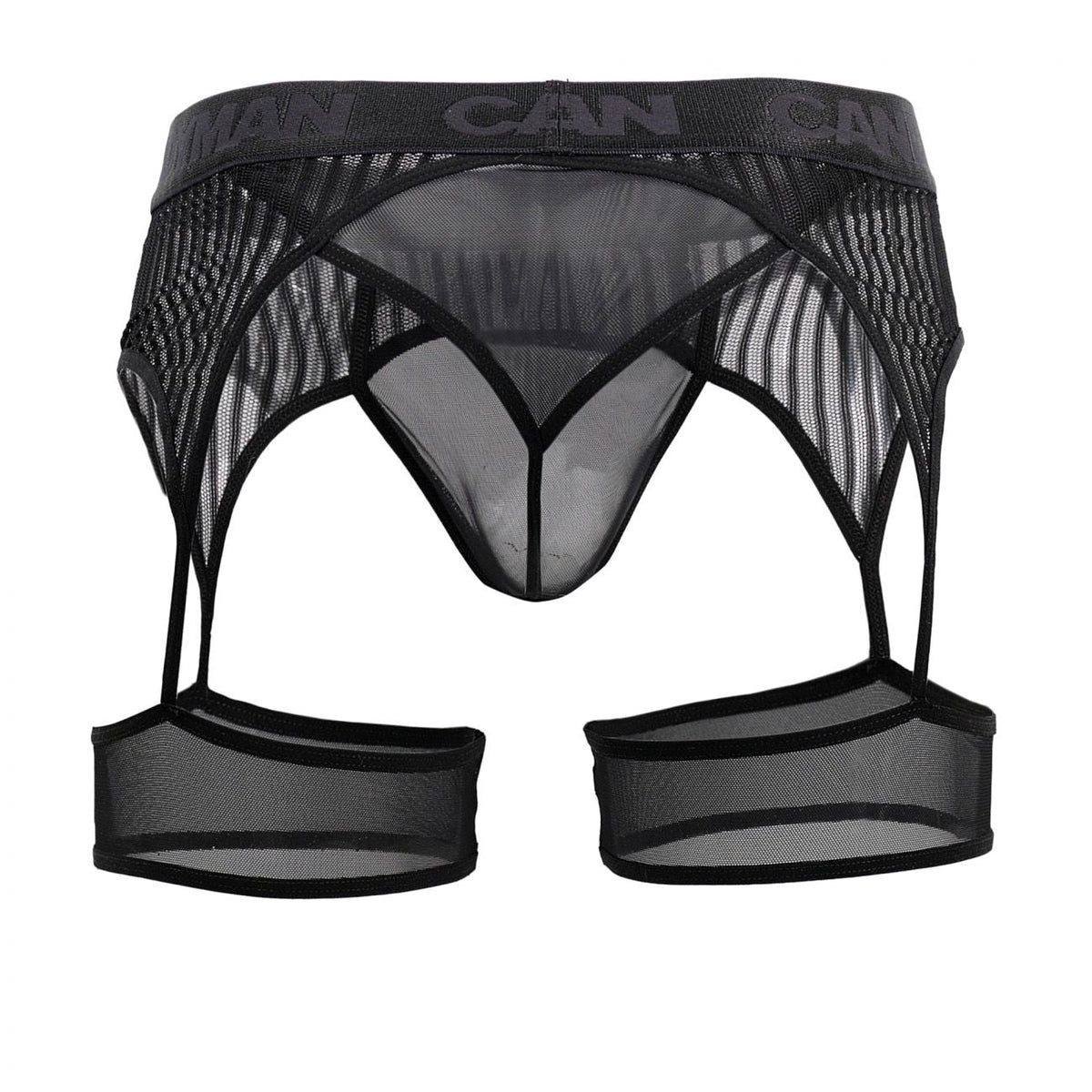 CandyMan Garter Belt Thongs - Black Mesh