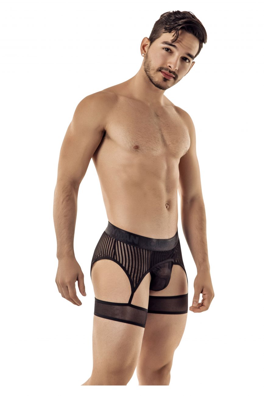 CandyMan Garter Belt Thongs - Black Mesh