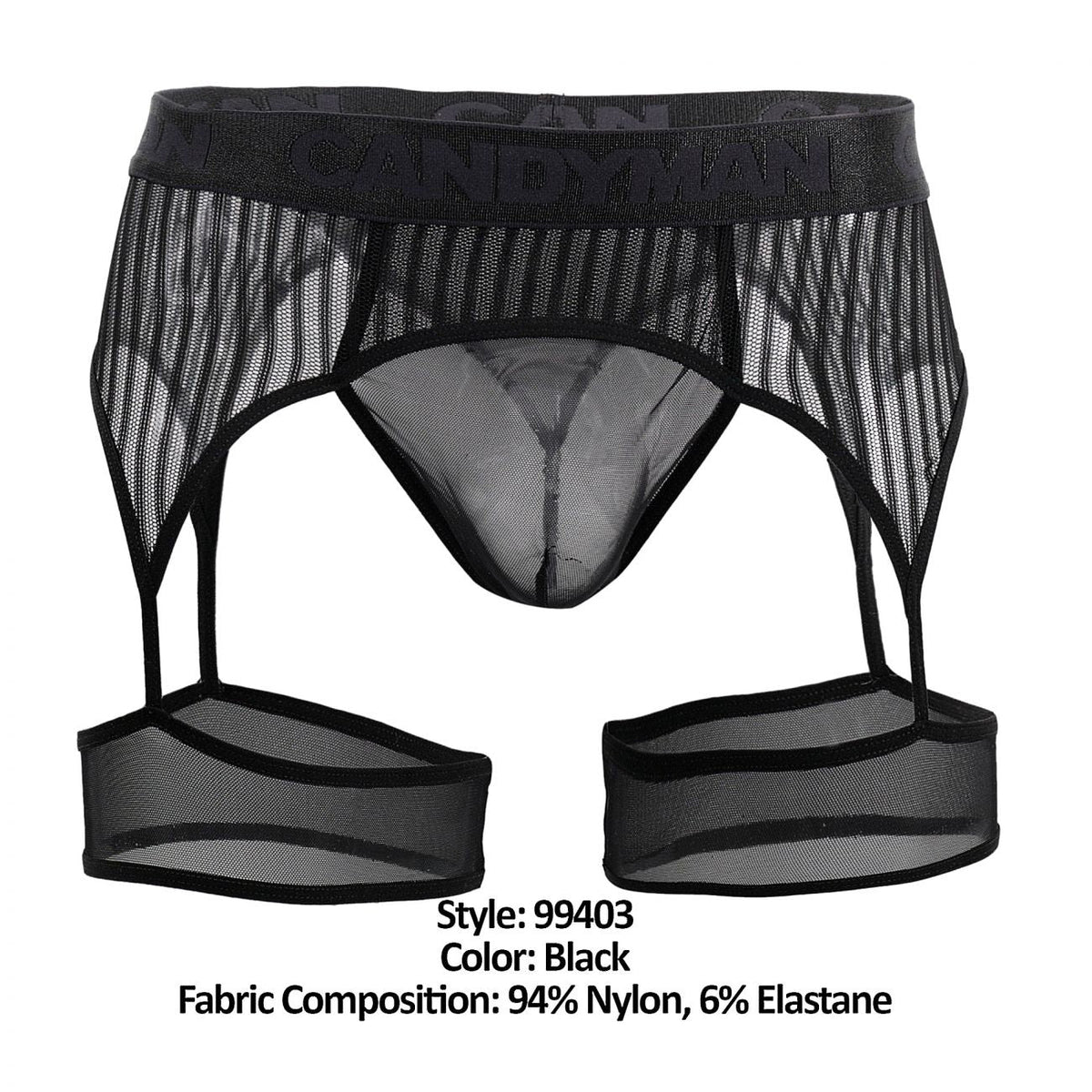 CandyMan Garter Belt Thongs - Black Mesh