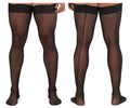 CandyMan Lace Top Mesh Thigh Highs - Black