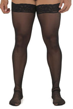 CandyMan Lace Top Mesh Thigh Highs - Black