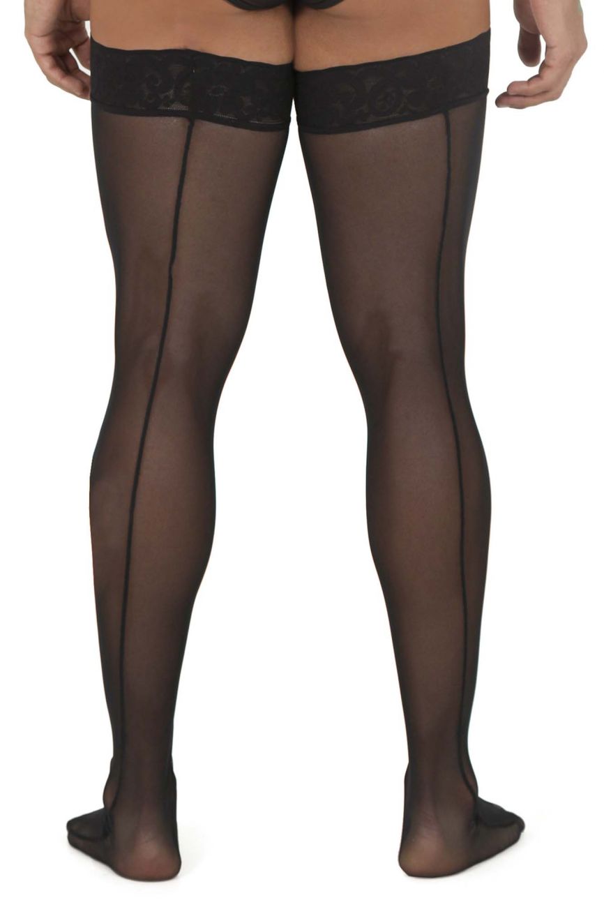 CandyMan Lace Top Mesh Thigh Highs - Black