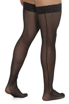 CandyMan Lace Top Mesh Thigh Highs - Black