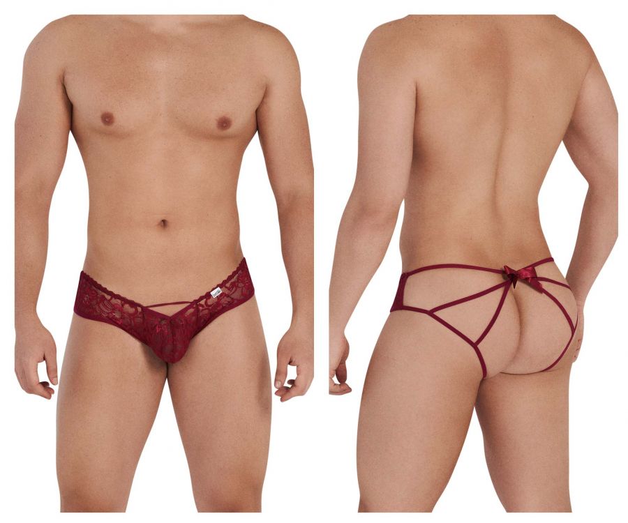 CandyMan Bow & Lace Jockstrap - Burgundy