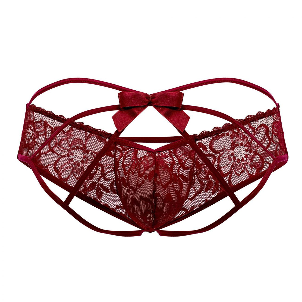 CandyMan Bow & Lace Jockstrap - Burgundy