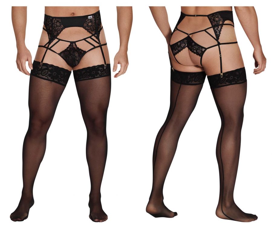 CandyMan Lace Garter-Jockstrap Outfit - Black