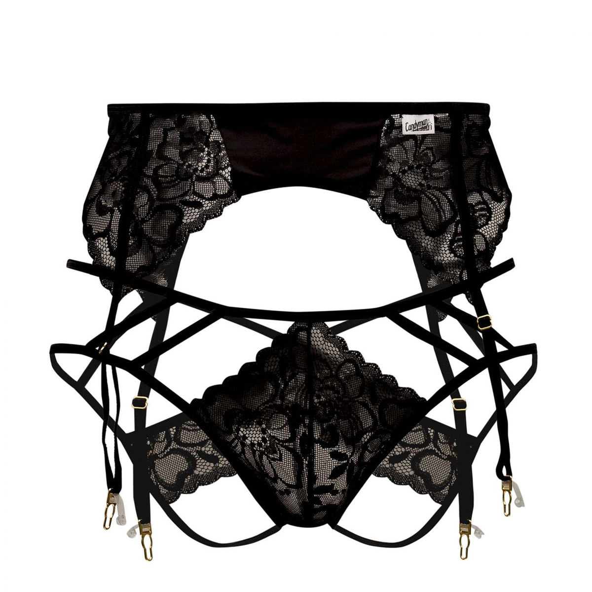 CandyMan Lace Garter-Jockstrap Outfit - Black