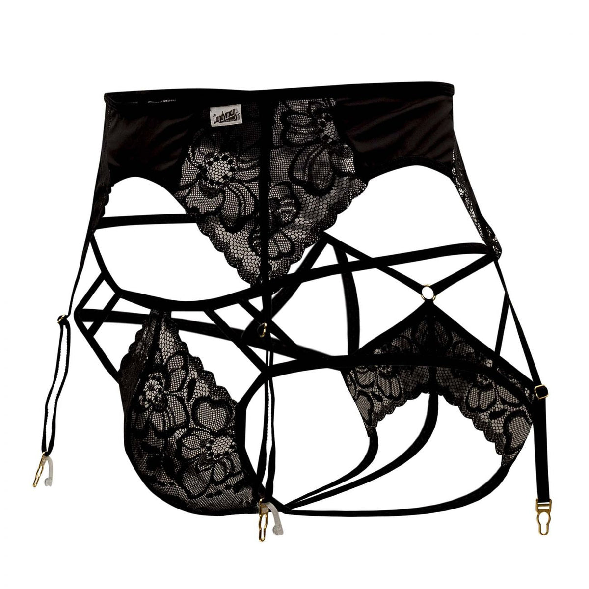 CandyMan Lace Garter-Jockstrap Outfit - Black