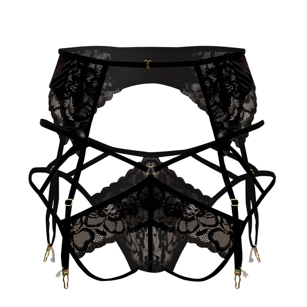 CandyMan Lace Garter-Jockstrap Outfit - Black