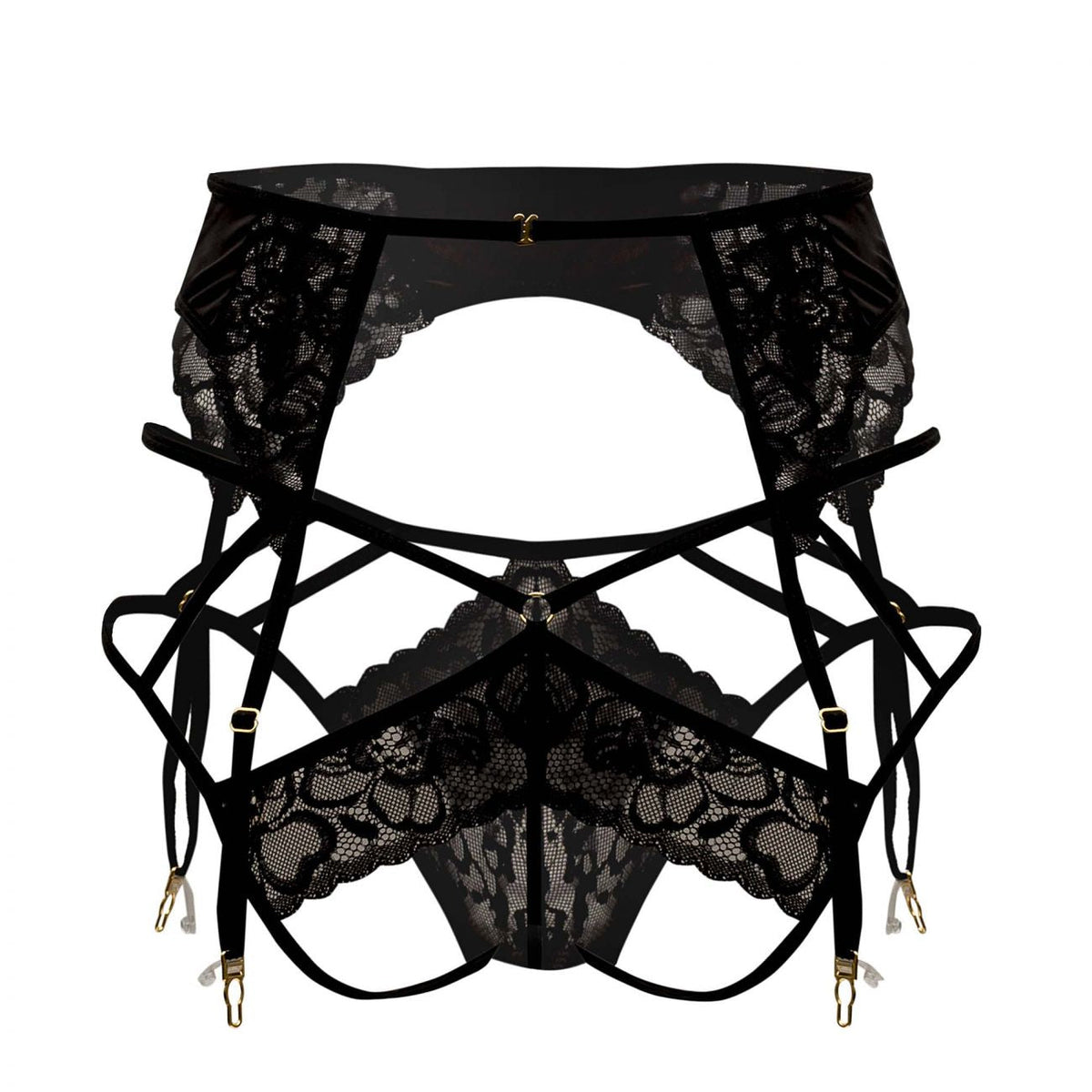 CandyMan Lace Garter-Jockstrap Outfit - Black