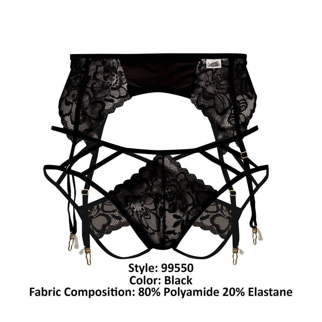 CandyMan Lace Garter-Jockstrap Outfit - Black
