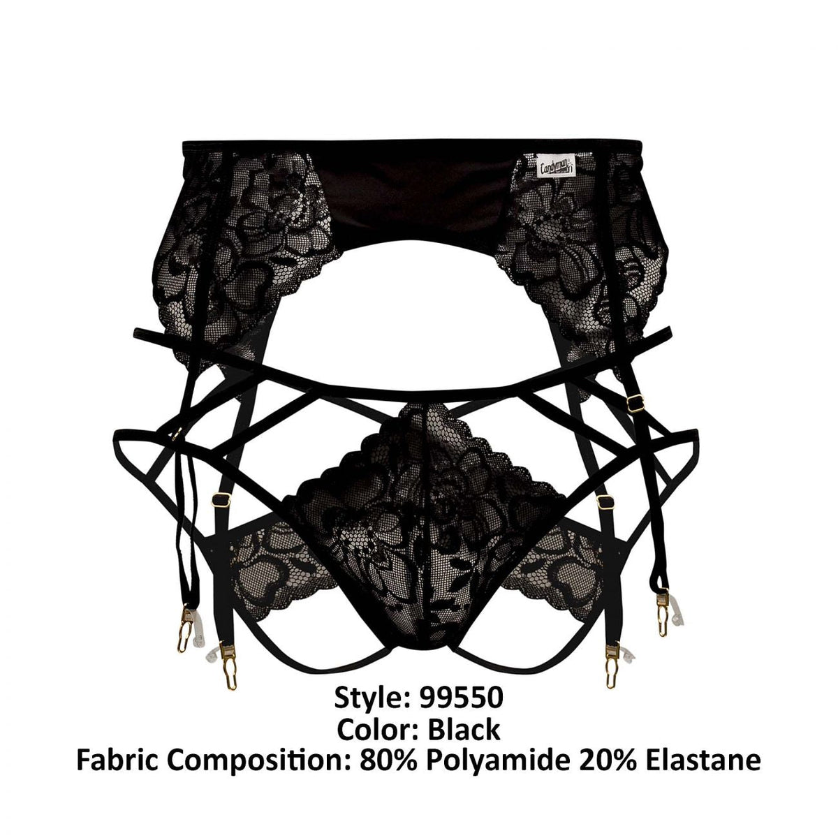 CandyMan Lace Garter-Jockstrap Outfit - Black