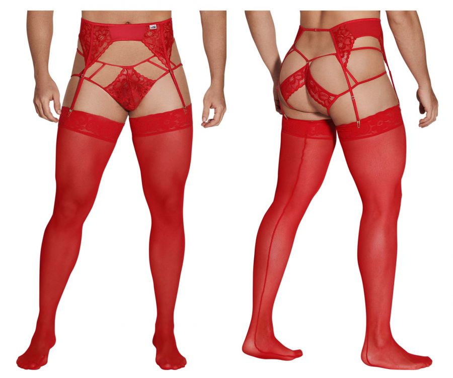 CandyMan Lace Garter-Jockstrap Outfit - Red
