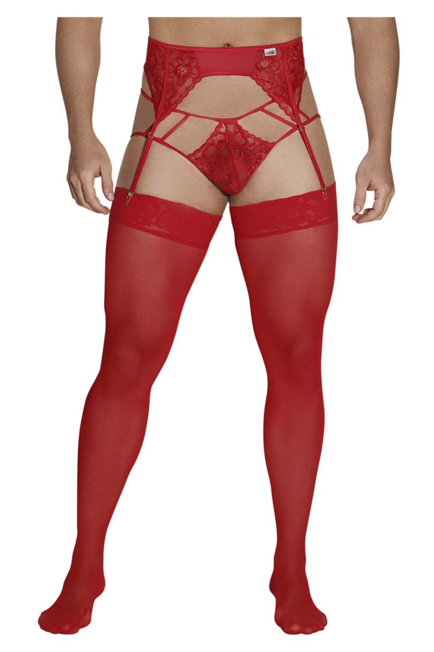 CandyMan Lace Garter-Jockstrap Outfit - Red