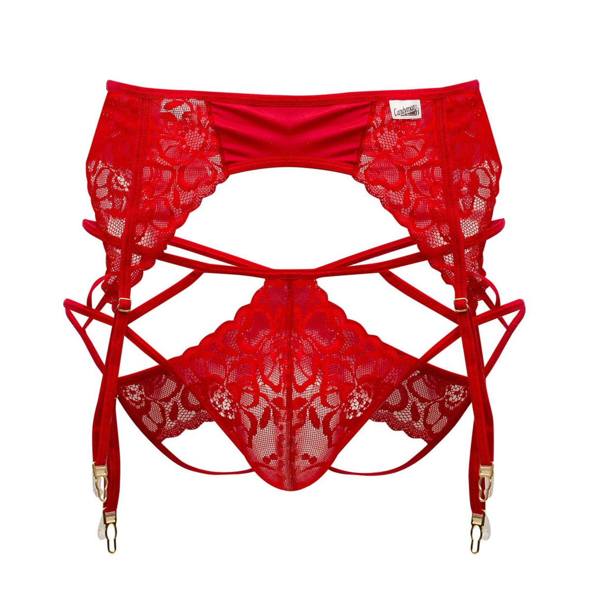 CandyMan Lace Garter-Jockstrap Outfit - Red