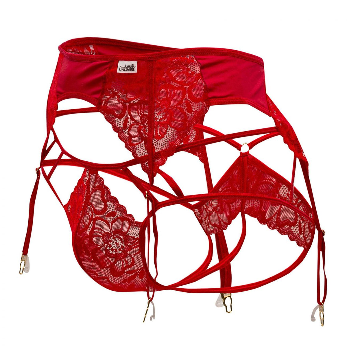 CandyMan Lace Garter-Jockstrap Outfit - Red